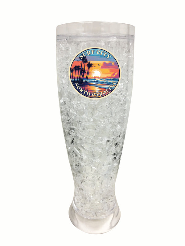 Surf City North Carolina Palm Sunset Design Souvenir 16 oz Plastic Broken Glass Frosty Mug Single