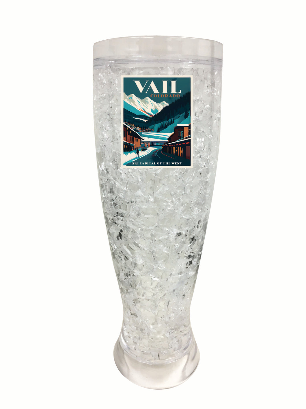 Vail Colorado Design B Souvenir 16 oz Plastic Broken Glass Frosty Mug 4-Pack