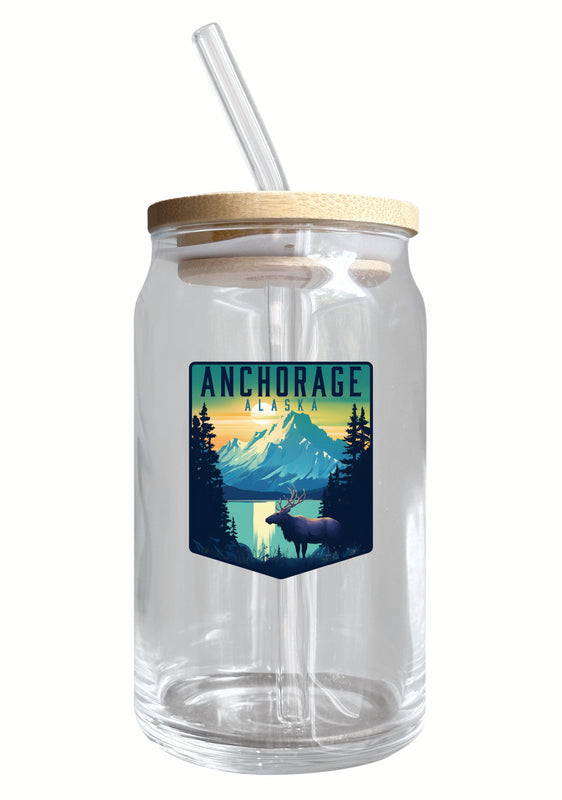 Anchorage Alaska Moose and Mountains Design Souvenir 12 oz Beer Can Glass Single