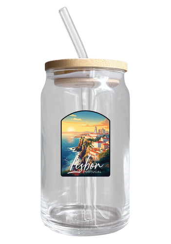 Lisbon Portugal Design B Souvenir 12 oz Beer Can Glass 4-Pack