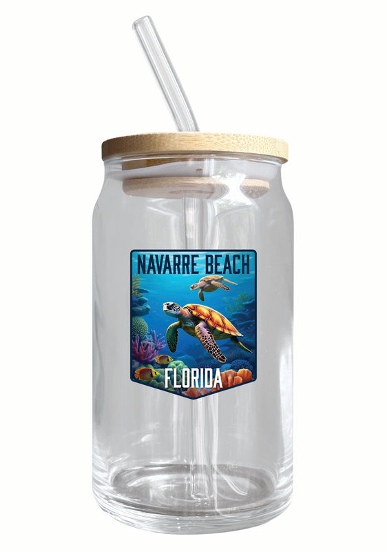 Navarre Beach Florida Underwater Turtle Design Souvenir 12 oz Beer Can Glass Single