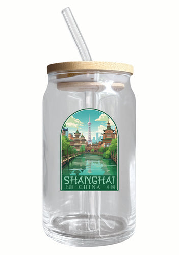 Shanghai China Old Town Design Souvenir 12 oz Beer Can Glass 4-Pack