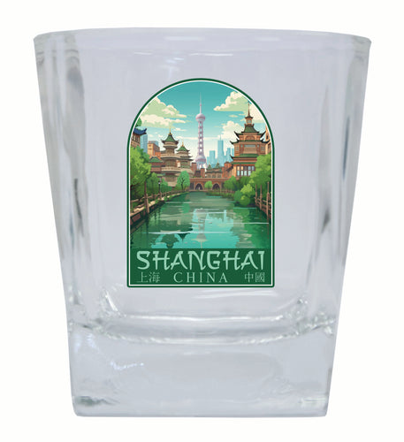 Shanghai China Old Town Design Souvenir 10 oz Whiskey Glass Rocks Glass 4-Pack