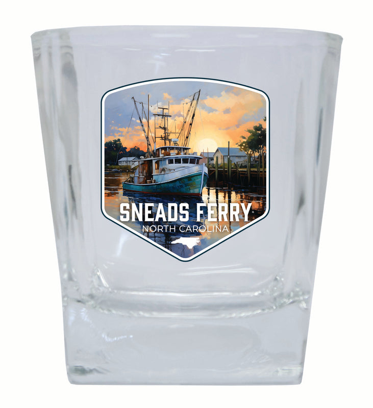 Sneads Ferry North Carolina Shrimp Boat Design Souvenir 10 oz Whiskey Glass Rocks Glass 4-Pack