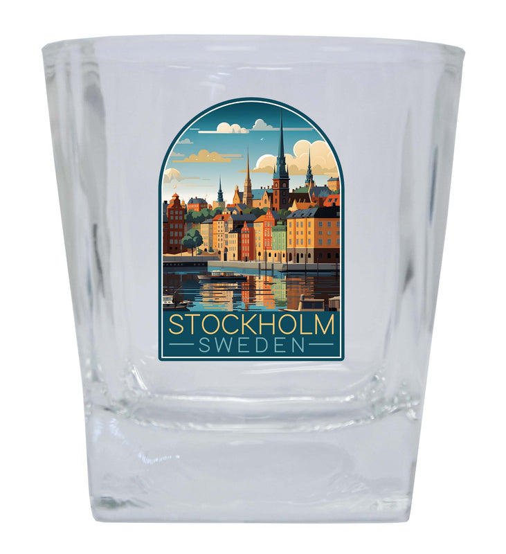 Stockholm Sweden Design A Souvenir 10 oz Whiskey Glass Rocks Glass 4-Pack