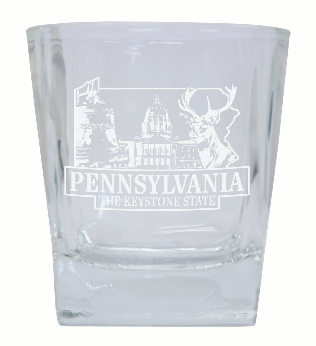 Pennsylvania Souvenir 10 oz Engraved Whiskey Glass Rocks Glass 2-Pack