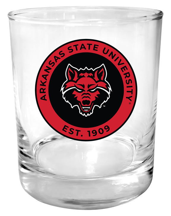 Arkansas State 11 oz Round College Whiskey Glass – Officially Licensed with Full Color or Engraved Logo 