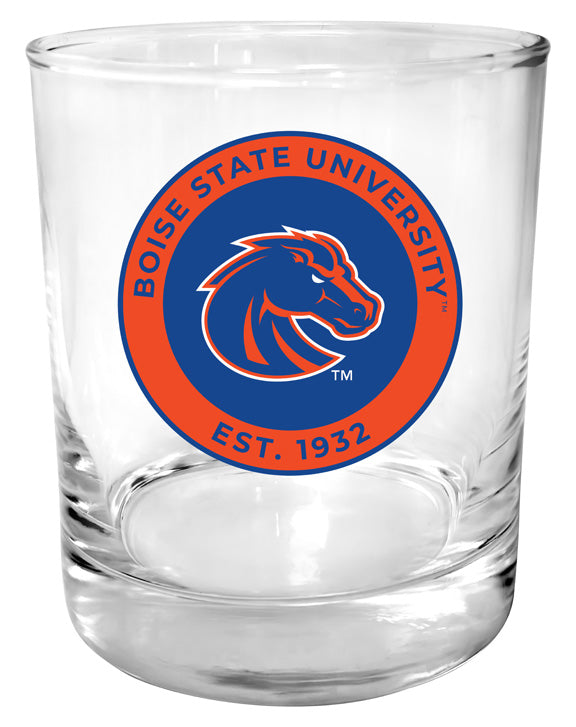 Boise State Broncos 11 oz Round College Whiskey Glass – Officially Licensed with Full Color or Engraved Logo 