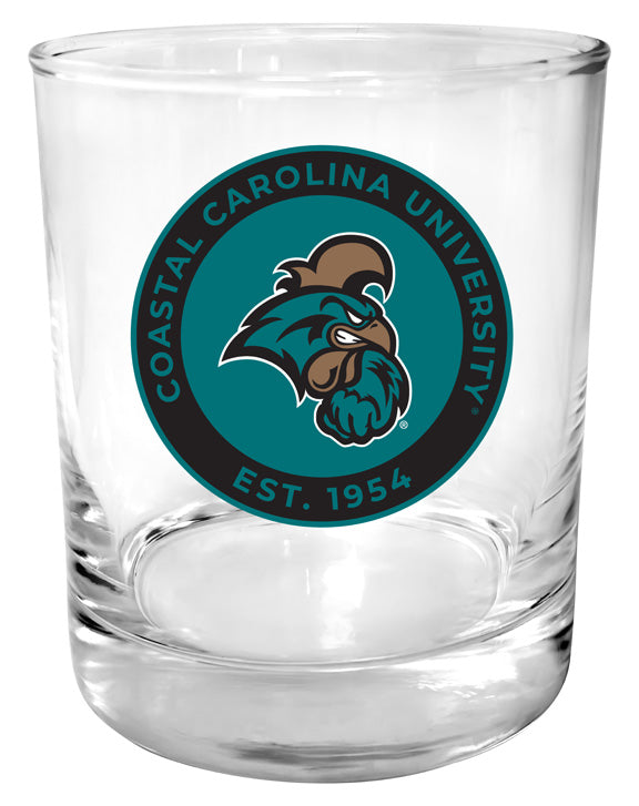 Coastal Carolina University 11 oz Round College Whiskey Glass – Officially Licensed with Full Color or Engraved Logo 