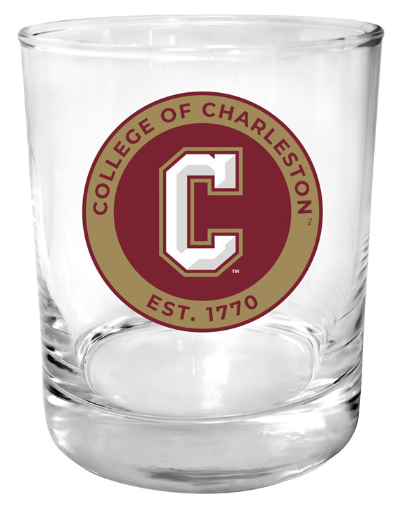College of Charleston 11 oz Round College Whiskey Glass – Officially Licensed with Full Color or Engraved Logo 