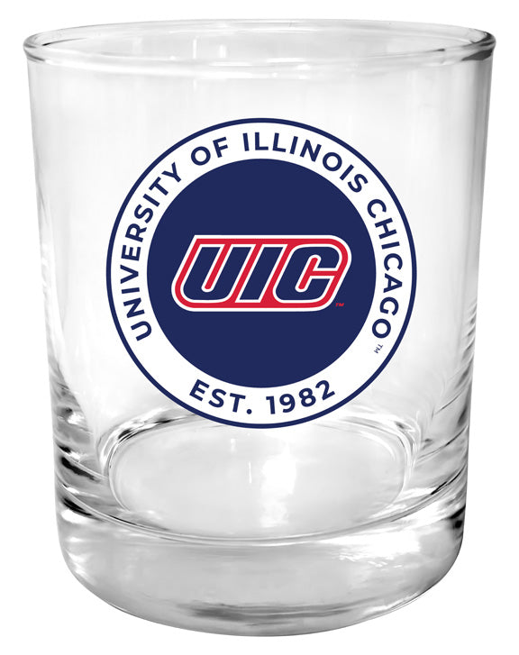 University of Illinois at Chicago 11 oz Round College Whiskey Glass – Officially Licensed with Full Color or Engraved Logo 