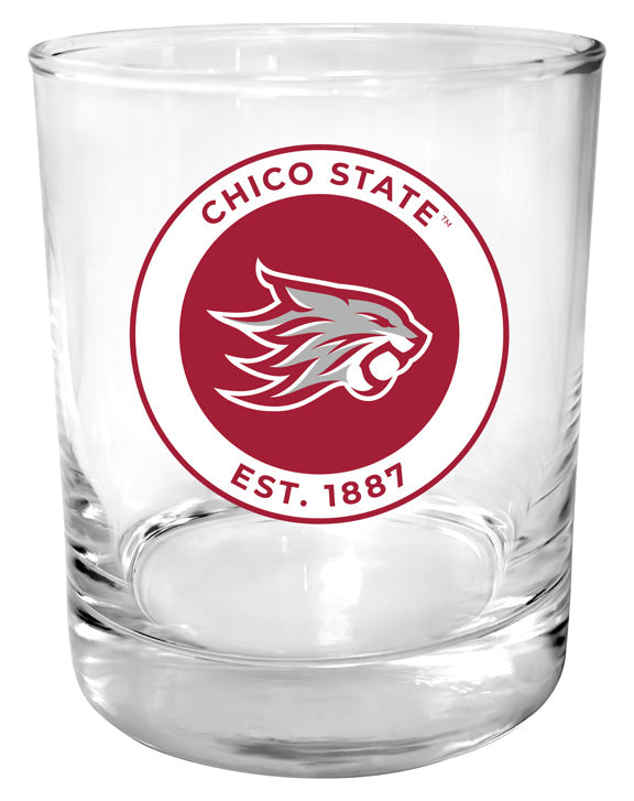 California State University, Chico 11 oz Round College Whiskey Glass – Officially Licensed with Full Color or Engraved Logo 