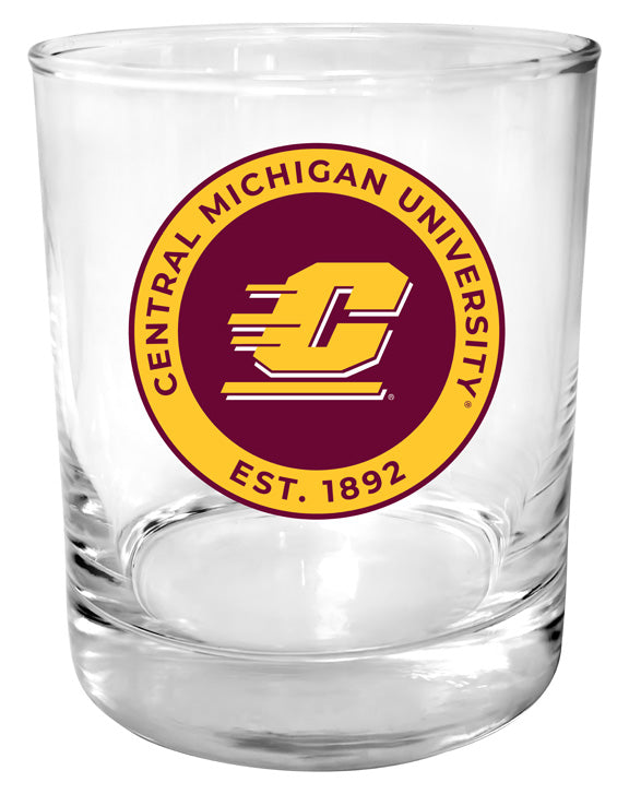Central Michigan University 11 oz Round College Whiskey Glass – Officially Licensed with Full Color or Engraved Logo 