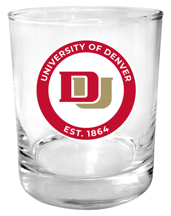 University of Denver Pioneers 11 oz Round College Whiskey Glass – Officially Licensed with Full Color or Engraved Logo 