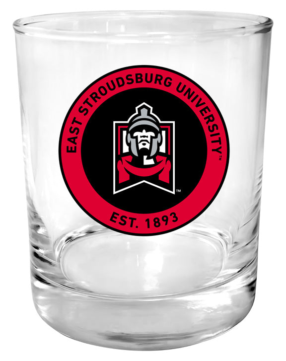 East Stroudsburg University 11 oz Round College Whiskey Glass – Officially Licensed with Full Color or Engraved Logo 
