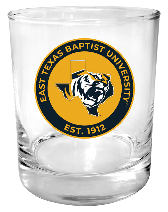 East Texas Baptist University 11 oz Round College Whiskey Glass – Officially Licensed with Full Color or Engraved Logo 