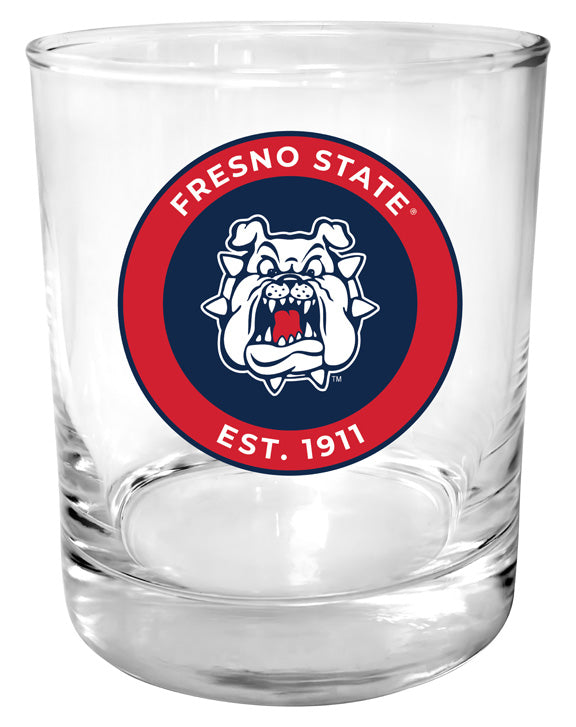 Fresno State Bulldogs 11 oz Round College Whiskey Glass – Officially Licensed with Full Color or Engraved Logo 