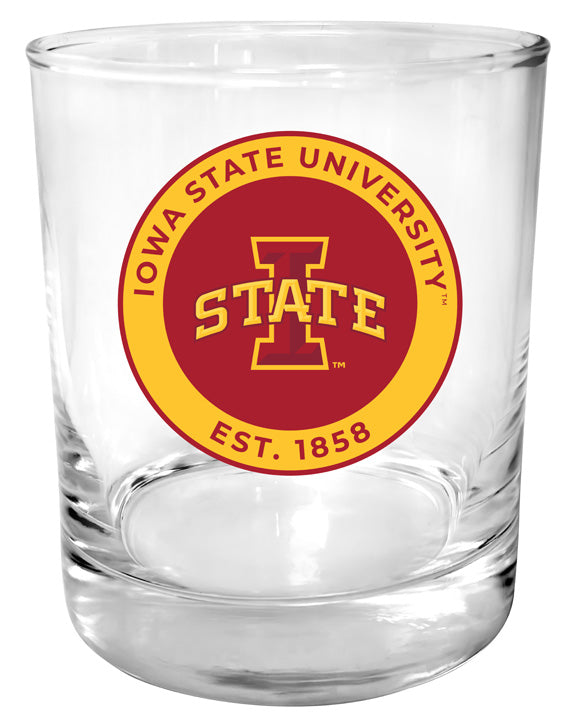 Iowa State Cyclones 11 oz Round College Whiskey Glass – Officially Licensed with Full Color or Engraved Logo 