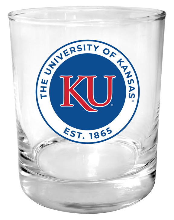 Kansas Jayhawks 11 oz Round College Whiskey Glass – Officially Licensed with Full Color or Engraved Logo 
