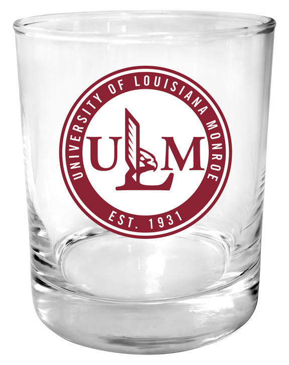 University of Louisiana Monroe 11 oz Round College Whiskey Glass – Officially Licensed with Full Color or Engraved Logo 