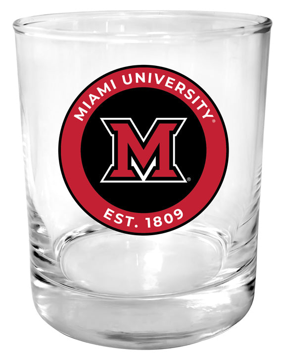 Miami University of Ohio 11 oz Round College Whiskey Glass – Officially Licensed with Full Color or Engraved Logo 