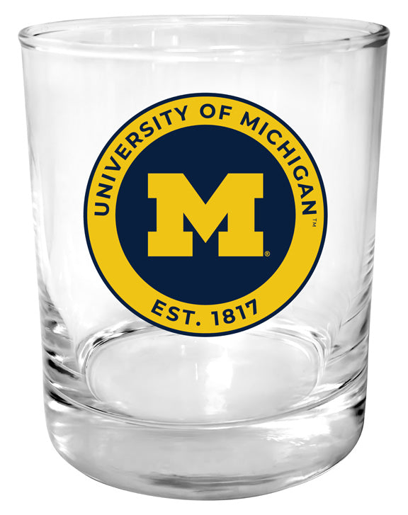 Michigan Wolverines 11 oz Round College Whiskey Glass – Officially Licensed with Full Color or Engraved Logo 
