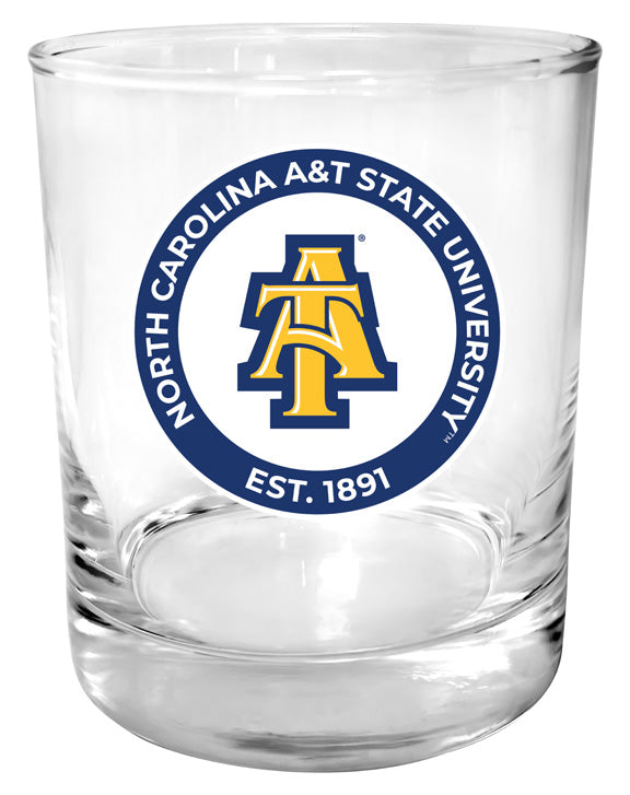 North Carolina A&T State Aggies 11 oz Round College Whiskey Glass – Officially Licensed with Full Color or Engraved Logo 