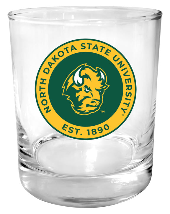 North Dakota State Bison 11 oz Round College Whiskey Glass – Officially Licensed with Full Color or Engraved Logo 