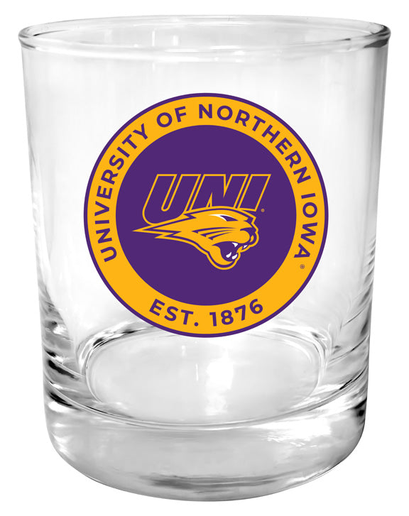 Northern Iowa Panthers 11 oz Round College Whiskey Glass – Officially Licensed with Full Color or Engraved Logo 