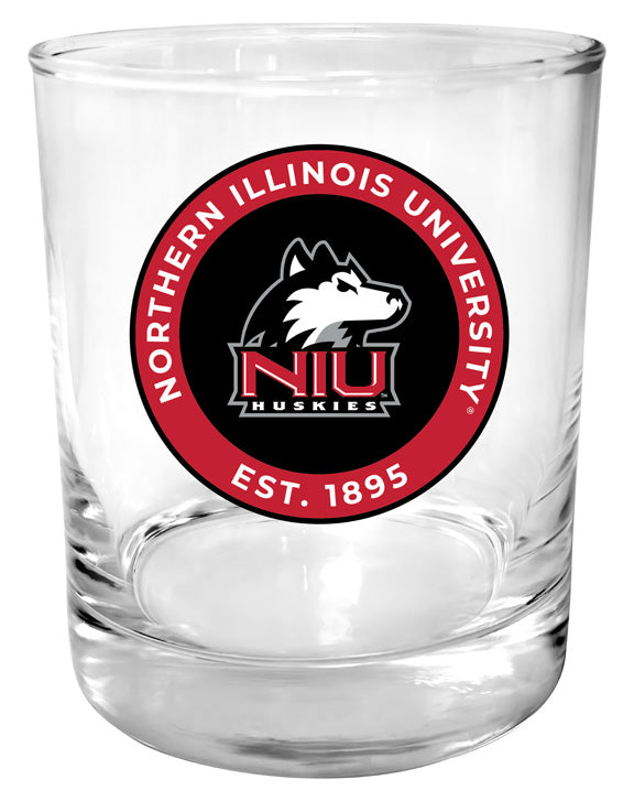 Northern Illinois Huskies 11 oz Round College Whiskey Glass – Officially Licensed with Full Color or Engraved Logo 
