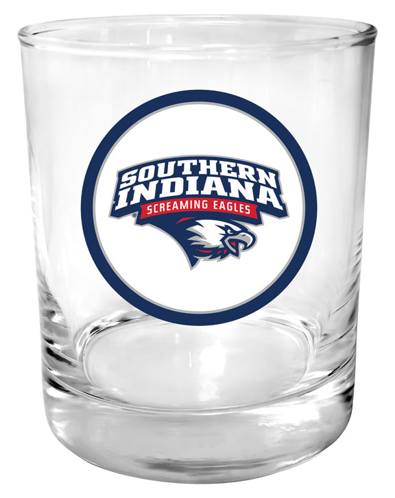 University of Southern Indiana 11 oz Round College Whiskey Glass – Officially Licensed with Full Color or Engraved Logo 