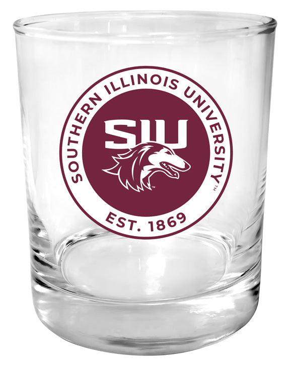 Southern Illinois Salukis 11 oz Round College Whiskey Glass – Officially Licensed with Full Color or Engraved Logo 