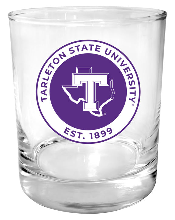 Tarleton State University 11 oz Round College Whiskey Glass – Officially Licensed with Full Color or Engraved Logo 