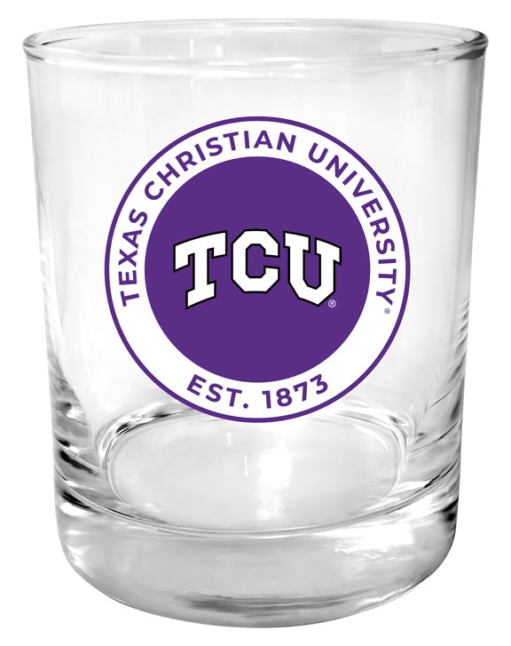 Texas Christian University 11 oz Round College Whiskey Glass – Officially Licensed with Full Color or Engraved Logo 