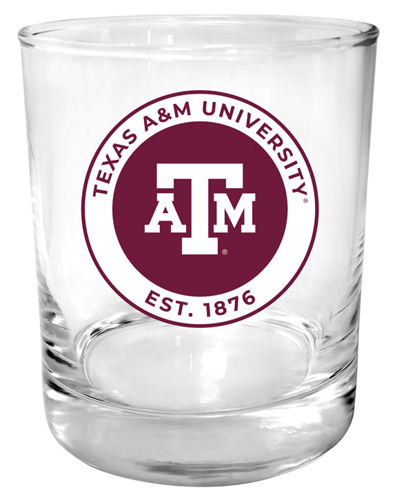 Texas A&M Aggies 11 oz Round College Whiskey Glass – Officially Licensed with Full Color or Engraved Logo 