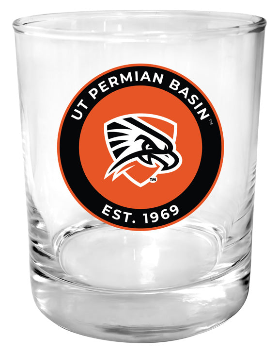 University of Texas of the Permian Basin 11 oz Round College Whiskey Glass – Officially Licensed with Full Color or Engraved Logo 