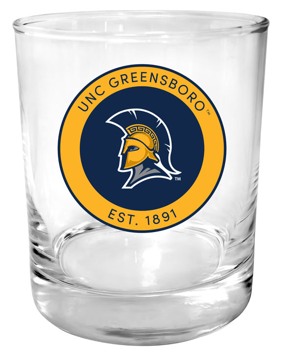 North Carolina Greensboro Spartans 11 oz Round College Whiskey Glass – Officially Licensed with Full Color or Engraved Logo 