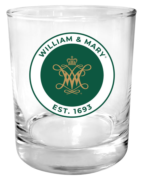 William and Mary 11 oz Round College Whiskey Glass – Officially Licensed with Full Color or Engraved Logo 