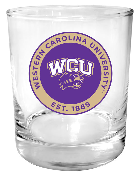 Western Carolina University 11 oz Round College Whiskey Glass – Officially Licensed with Full Color or Engraved Logo 