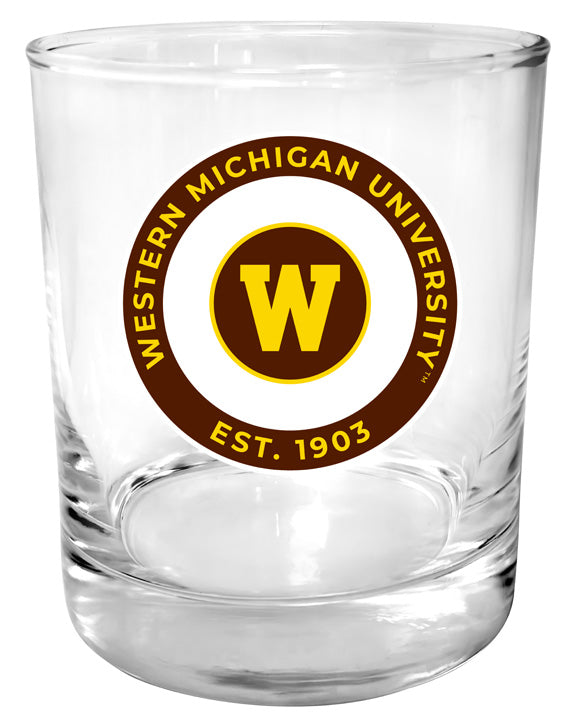 Western Michigan University 11 oz Round College Whiskey Glass – Officially Licensed with Full Color or Engraved Logo 