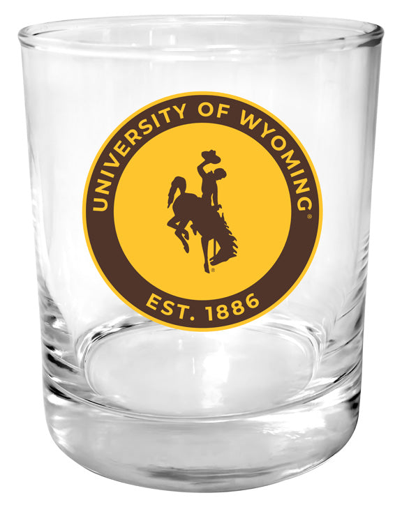 University of Wyoming 11 oz Round College Whiskey Glass – Officially Licensed with Full Color or Engraved Logo 