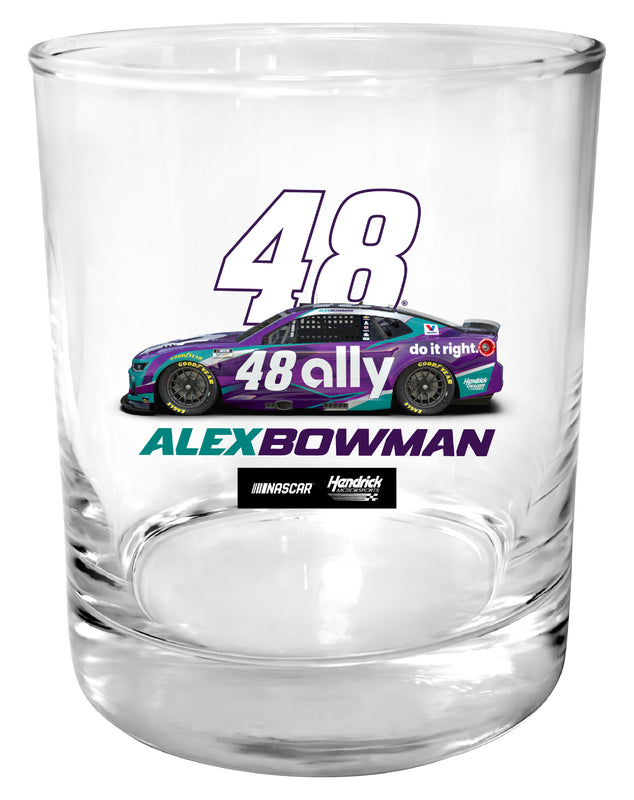Alex Bowman #48 Nascar 11 oz Round Whiskey Glass – Offic. Licensed Full Color Logo Single