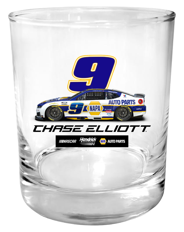 Chase Elliott - NAPA #9 Nascar 11 oz Round Whiskey Glass – Offic. Licensed Full Color Logo