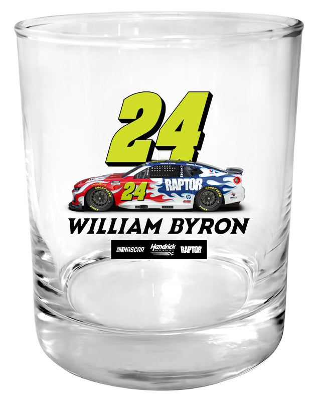 William Byron #24 Nascar 11 oz Round Whiskey Glass – Offic. Licensed Full Color Logo Single