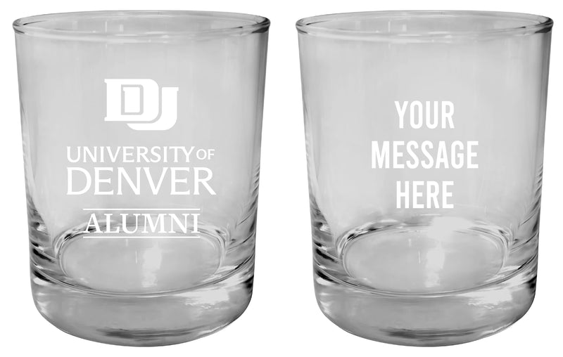 University of Denver Pioneers Customizable 11 oz Round College Whiskey Glass – Officially Licensed Engraved Design Alumni