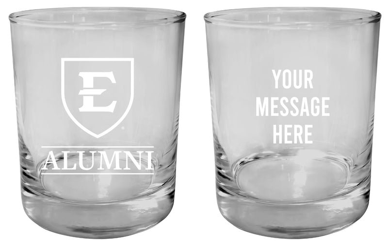 East Tennessee State University Customizable 11 oz Round College Whiskey Glass – Officially Licensed Engraved Design Alumni