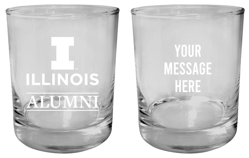 Illinois Fighting Illini Customizable 11 oz Round College Whiskey Glass – Officially Licensed Engraved Design Alumni
