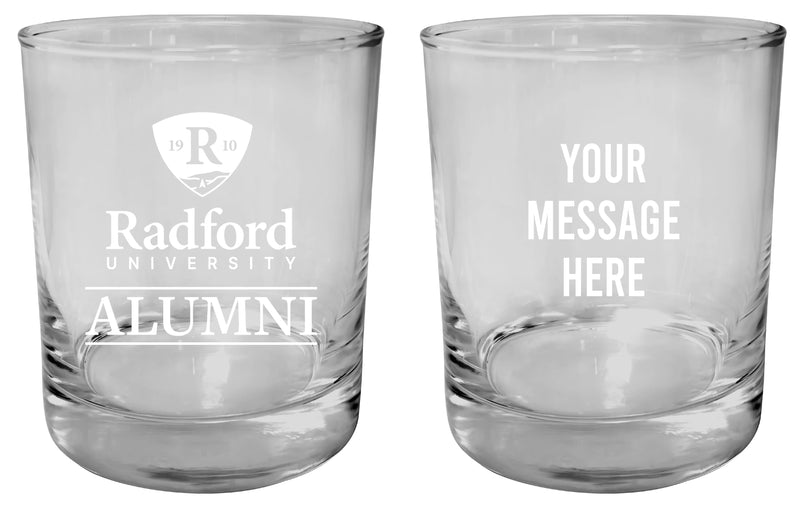 Radford University Highlanders Customizable 11 oz Round College Whiskey Glass – Officially Licensed Engraved Design Alumni
