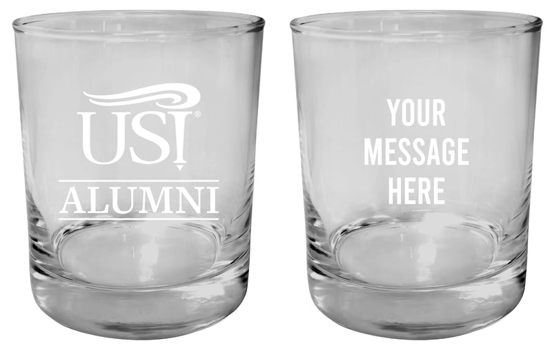 University of Southern Indiana Customizable 11 oz Round College Whiskey Glass – Officially Licensed Engraved Design Alumni
