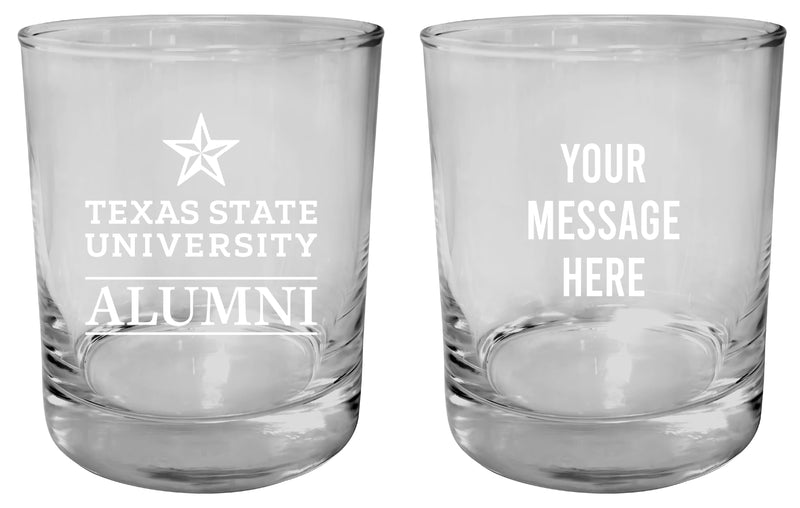 Texas State Bobcats Customizable 11 oz Round College Whiskey Glass – Officially Licensed Engraved Design Alumni